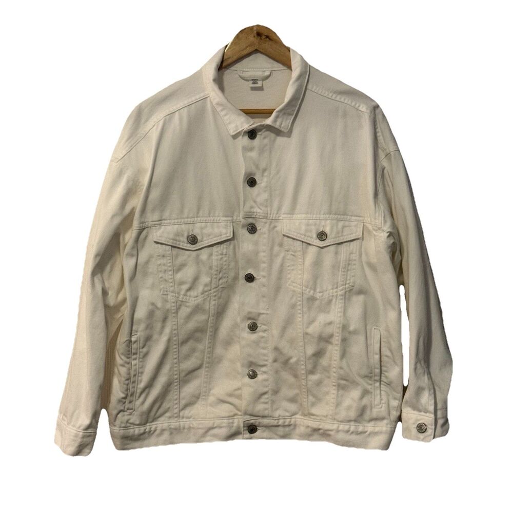 H&M Men’s White Denim Trucker Jean Jacket Size M &Denim Line Excellent